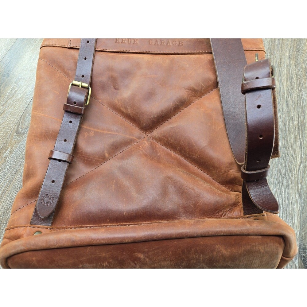 Kruk Garage Highway Backpack SE032 Men's L Cognac Brown Leather Roll Top - Picture 7 of 16